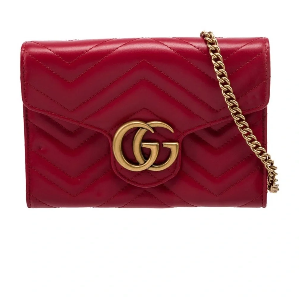 Gucci Red Chevron Quilted Leather Crossbody with Gold Double G